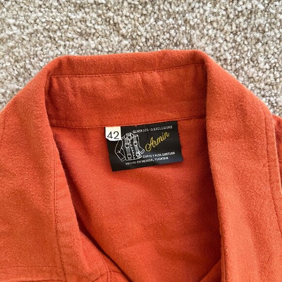 Rust Orange Genuine Haband Guayabera Embroidered Pleated Vertical Designs L - Picture 4 of 7